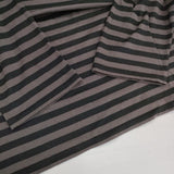 homspun 40/2天竺ボーダー七分袖PO 222-6411 サイドスリット Ｔシャツ カットソー ブラック グレー レディース ホームスパン【中古】6-0301M∞