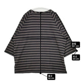 homspun 40/2天竺ボーダー七分袖PO 222-6411 サイドスリット Ｔシャツ カットソー ブラック グレー レディース ホームスパン【中古】6-0301M∞