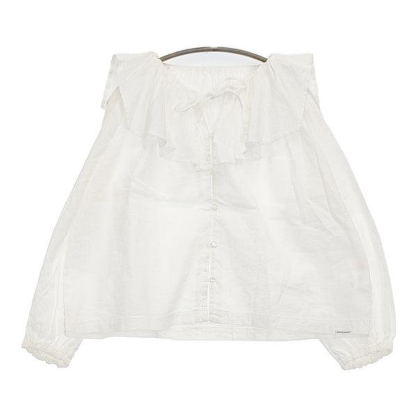 nest Robe ラッフルカラーブラウス UpcycleLino 定価28600円 01244-1160 ブラウス シャツ 24AW ホワイト レディース ネストローブ【中古】5-0902M♪