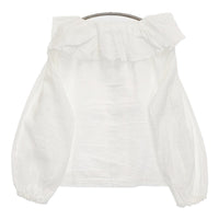 nest Robe ラッフルカラーブラウス UpcycleLino 定価28600円 01244-1160 ブラウス シャツ 24AW ホワイト レディース ネストローブ【中古】5-0902M♪