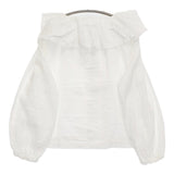 nest Robe ラッフルカラーブラウス UpcycleLino 定価28600円 01244-1160 ブラウス シャツ 24AW ホワイト レディース ネストローブ【中古】5-0902M♪