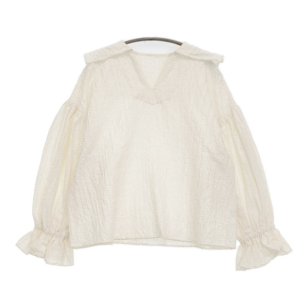 qiri ギャザースリーブブラウス 定価28600円 63-01-BL-006-24-2 刺繍 ジャカード ブラウス シャツ 24SS キナリ レディース キリ【中古】5-0902M♪