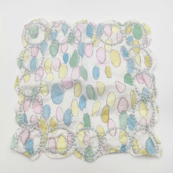 mina perhonen jellybeans tambourine 刺繍 手ぬぐい ハンカチ ホワイト マルチカラー レディース ミナペルホネン【中古】5-1012G∞