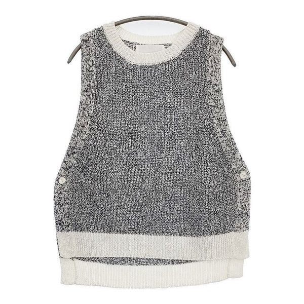 C+ 新品 コットン ニットベスト 定価17000円 ノースリーブ ベスト ホワイト ネイビー レディース シー【中古】5-1124M∞