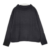 Harriss ウール混 ハイネック ケーブル セーター ニット ブラック レディース ハリス【中古】5-1225T∞