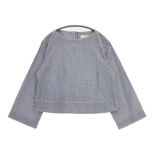 Harriss ストライプ バックボタン ブラウス シャツ ブルー ホワイト レディース ハリス【中古】5-1124M∞
