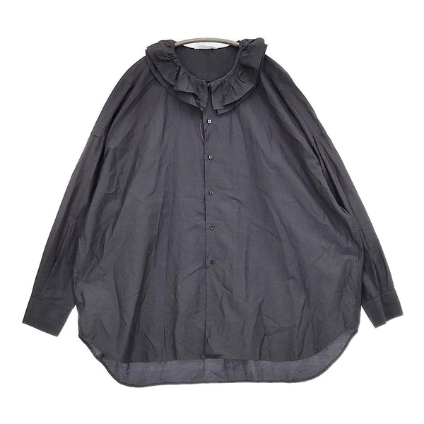 Toujours フリルカラー ラッフルカラー コットンシルク サイズ2 ブラウス シャツ ブラック レディース トゥジュー【中古】5-0902M♪