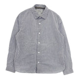 YAECA 68151 コンフォートシャツ ストライプ コットン スナップボタン 長袖シャツ ブルー BLUE-ST レディース ヤエカ【中古】5-1218M∞