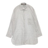 YAECA WRITE 92105 ボタンシャツ ロング プルオーバー ストライプ コットンリネン 長袖シャツ ホワイト KUSAKI NAVY-ST レディース ヤエカ【中古】5-1218M∞