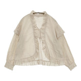 BEAMS JAPAN フェイクレイヤードブラウス 定価20680円 フリル レース ブラウス シャツ 24SS ベージュ レディース ビームス【中古】5-0902M♪