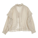 BEAMS JAPAN フェイクレイヤードブラウス 定価20680円 フリル レース ブラウス シャツ 24SS ベージュ レディース ビームス【中古】5-0902M♪