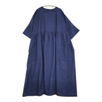 NATURAL LAUNDRY 新品 インディゴシャンブレースモックギャザーワンピース 定価19800円 25SS ネイビー ナチュラルランドリー【中古】5-0902S♪