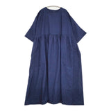 NATURAL LAUNDRY 新品 インディゴシャンブレースモックギャザーワンピース 定価19800円 25SS ネイビー ナチュラルランドリー【中古】5-0902S♪