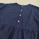 NATURAL LAUNDRY 新品 インディゴシャンブレースモックギャザーワンピース 定価19800円 25SS ネイビー ナチュラルランドリー【中古】5-0902S♪