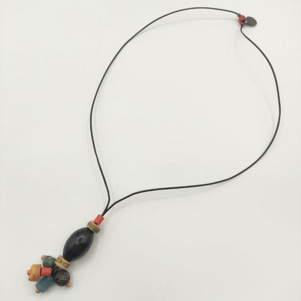 HENRY CUIR ビーズ ネックレス ブラック マルチカラー レディース アンリークイール【中古】5-1012G∞
