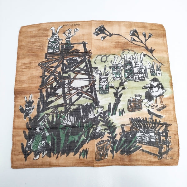 45R/45rpm 夏の絵本バンダナ ガーゼ 総柄 スカーフ ブラウン レディース フォーティーファイブアールピーエム【中古】5-1108G◎