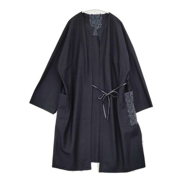 ANTIPAST ウール 刺繍 レース ガウン 羽織 コート ブラック レディース アンティパスト【中古】5-1102T∞