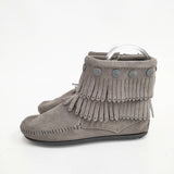 Minnetonka ダブルフリンジサイドジップ ショートブーツ サイズ5.5 ブーツ グレー レディース ミネトンカ【中古】5-1120T◎