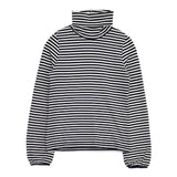 le petit bleu ボーダー タートルネック コットン 長袖Ｔシャツ カットソー ロンＴ ホワイト ネイビー レディース ルプティブルー【中古】5-1207M∞