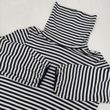 le petit bleu ボーダー タートルネック コットン 長袖Ｔシャツ カットソー ロンＴ ホワイト ネイビー レディース ルプティブルー【中古】5-1207M∞