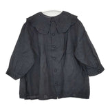 fig London 刺繍 つけ衿付 リネン バックボタン ブラウス シャツ ブラック レディース フィグロンドン【中古】6-0308M∞