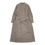 MICHEL Beaudouin スタンドカラーワンピース 定価35200円 リペル加工 ベルト付き ワンピース ブラウンビッグチェック レディース ミッシェルボードウィン【中古】5-1207M∞