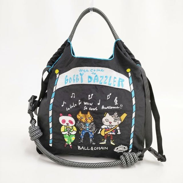 Ball&Chain HIDEAKI MIHARA ショルダーストラップ付 刺繍 猫 ショルダーバッグ トートバッグ ブラック レディース ボールアンドチェーン【中古】5-1122G∞