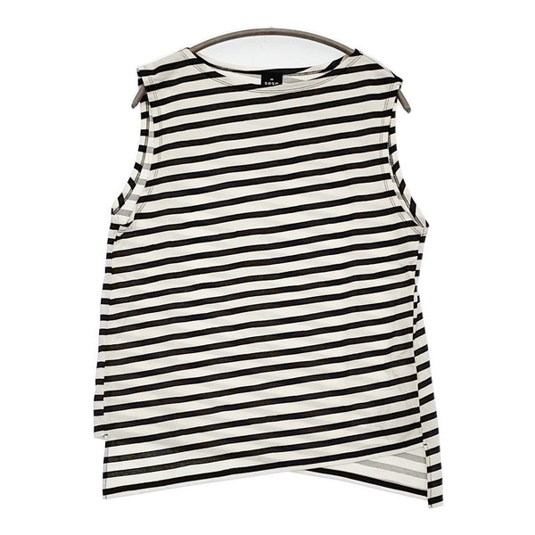 IENA sese 新品 ボーダープリントプルオーバー 定価15400円 ノースリーブ カットソー 25SS ネイビー ホワイト レディース イエナ【中古】5-0908S♪