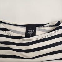 IENA sese 新品 ボーダープリントプルオーバー 定価15400円 ノースリーブ カットソー 25SS ネイビー ホワイト レディース イエナ【中古】5-0908S♪