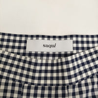 saqui vichy long skirt 38 20SS10 コットンシルク ギンガムチェック フレア ロングスカート ネイビー ホワイト レディース サキ【中古】5-0902M♪