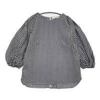 saqui vichy big sleeve blouse 38 定価33000円 コットンシルク ギンガムチェック ブラウス ネイビー ホワイト レディース サキ【中古】5-0908M♪