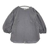 saqui vichy big sleeve blouse 38 定価33000円 コットンシルク ギンガムチェック ブラウス ネイビー ホワイト レディース サキ【中古】5-0908M♪