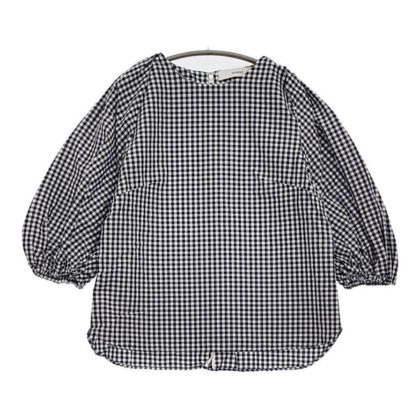 saqui vichy big sleeve blouse 38 定価33000円 コットンシルク ギンガムチェック ブラウス ネイビー ホワイト レディース サキ【中古】5-0908M♪
