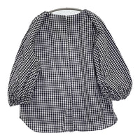 saqui vichy big sleeve blouse 38 定価33000円 コットンシルク ギンガムチェック ブラウス ネイビー ホワイト レディース サキ【中古】5-0908M♪