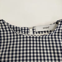 saqui vichy big sleeve blouse 38 定価33000円 コットンシルク ギンガムチェック ブラウス ネイビー ホワイト レディース サキ【中古】5-0908M♪