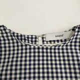 saqui vichy big sleeve blouse 38 定価33000円 コットンシルク ギンガムチェック ブラウス ネイビー ホワイト レディース サキ【中古】5-0908M♪
