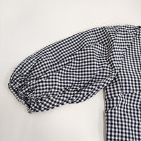 saqui vichy big sleeve blouse 38 定価33000円 コットンシルク ギンガムチェック ブラウス ネイビー ホワイト レディース サキ【中古】5-0908M♪