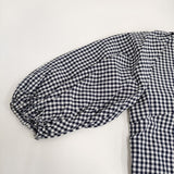 saqui vichy big sleeve blouse 38 定価33000円 コットンシルク ギンガムチェック ブラウス ネイビー ホワイト レディース サキ【中古】5-0908M♪