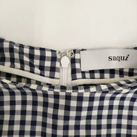 saqui vichy big sleeve blouse 38 定価33000円 コットンシルク ギンガムチェック ブラウス ネイビー ホワイト レディース サキ【中古】5-0908M♪