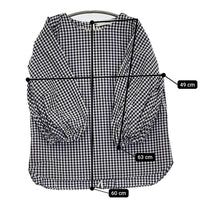 saqui vichy big sleeve blouse 38 定価33000円 コットンシルク ギンガムチェック ブラウス ネイビー ホワイト レディース サキ【中古】5-0908M♪