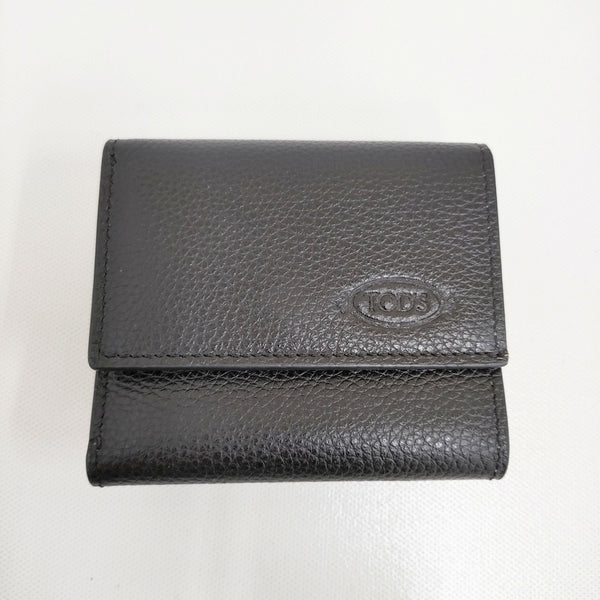 TOD'S レザーウォレット ユニセックス ミニウオレット ミニ財布 革 定価75900円 三つ折り財布 ブラック トッズ【中古】5-0908G♪
