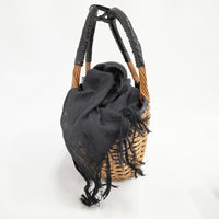 ebagos シェニール織 紅籐 カゴバッグ 15AW かごバッグ ベージュ ブラック レディース エバゴス【中古】5-1001T◎