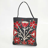 J&M Davidson レザー 刺繍 ミニバッグ トートバッグ ブラック レッド レディース ジェイアンドエムデヴィッドソン【中古】5-1122G∞