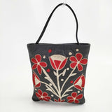 J&M Davidson レザー 刺繍 ミニバッグ トートバッグ ブラック レッド レディース ジェイアンドエムデヴィッドソン【中古】5-1122G∞