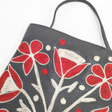 J&M Davidson レザー 刺繍 ミニバッグ トートバッグ ブラック レッド レディース ジェイアンドエムデヴィッドソン【中古】5-1122G∞