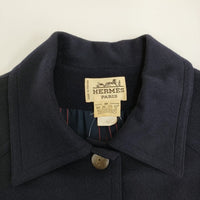 HERMES ヴィンテージ カシミヤ オーバーサイズ サイズ40 コート ネイビー レディース エルメス【中古】5-0908A♪