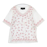 tricot COMME des GARCONS 刺繍 半袖 ブラウス シャツ AD2007 ホワイト レッド レディース トリココムデギャルソン【中古】6-0323S∞