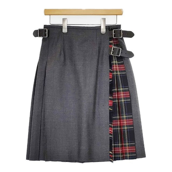 O'NEIL OF DUBLIN プリーツ ラップ キルト ウール スカート グレー レディース オニールオブダブリン【中古】5-1020T∞