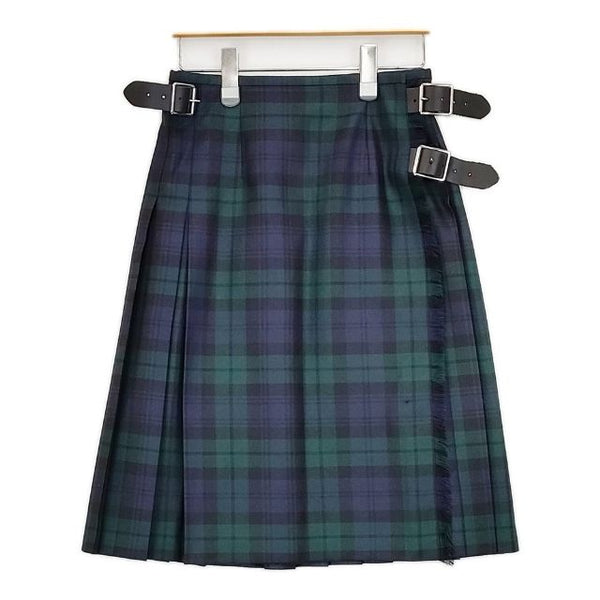 O'NEIL OF DUBLIN プリーツ ラップ キルト ブラックウォッチ ウール スカート グリーン ネイビー レディース オニールオブダブリン【中古】5-1020T∞