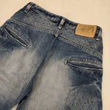 mina perhonen ma4115 always ジーンズ ダメージ加工 34 コットンリネン インディゴ デニムパンツ ブルー レディース ミナペルホネン【中古】6-0101G∞